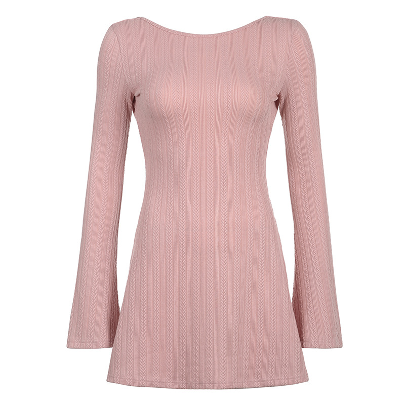 Long Sleeve Knit Dress U Back Design Slim Fit Solid Color Elegant Style Perfect for Early Autumn Wholesale