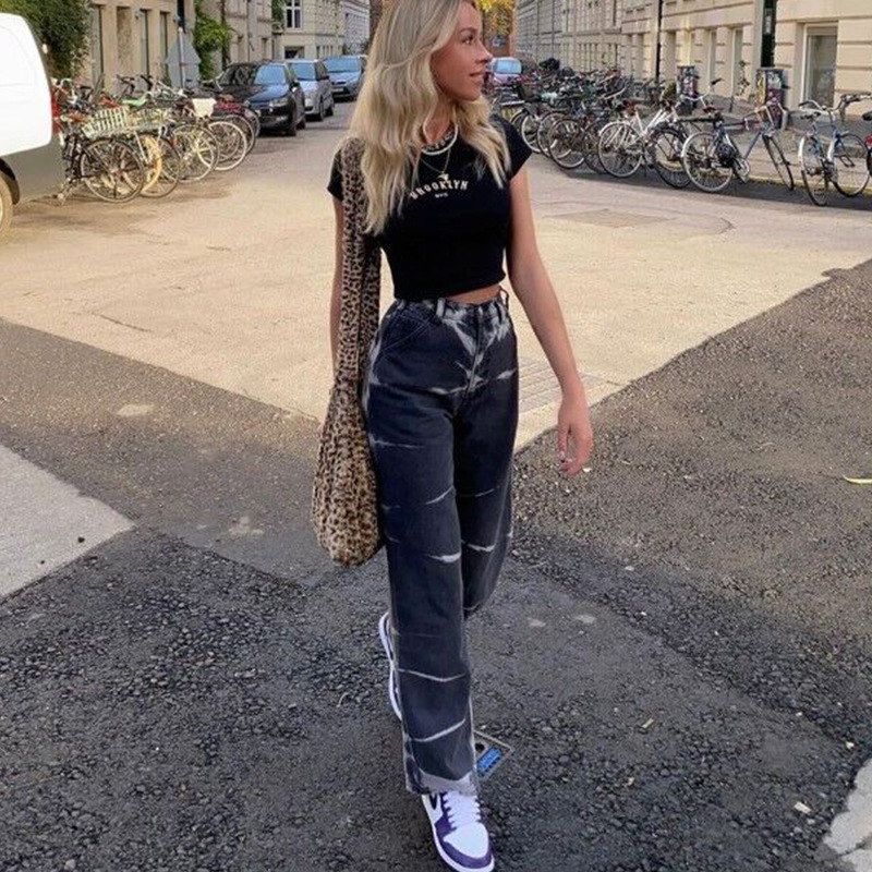 High Waisted Tie Dye Straight Leg Jeans Casual Street Style Womens Spring Fashion Wholesale Available