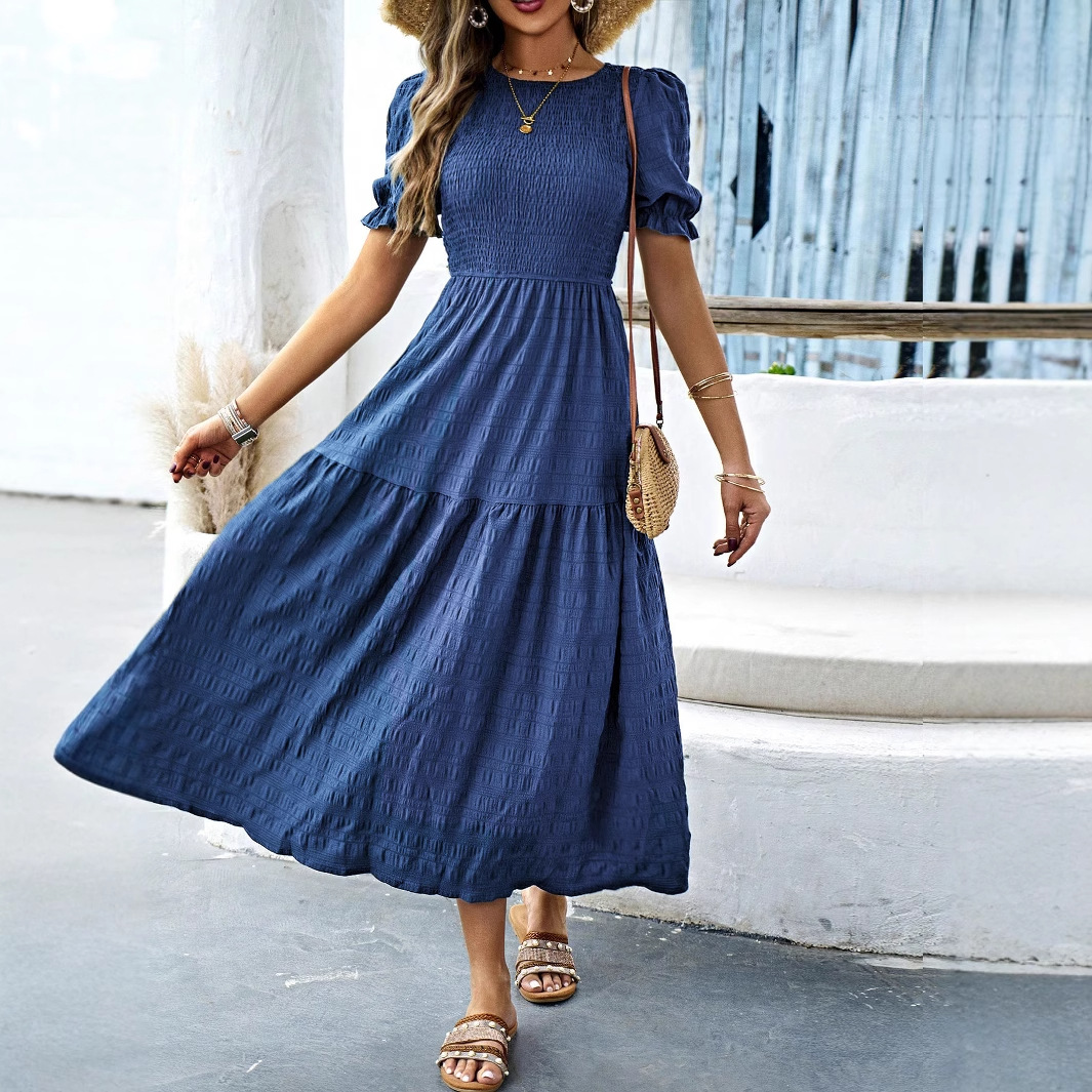 European and American Market Casual Vacation Style Ruffled Sleeve Waist Tie Women's Long Dress — Summer Fashion, Comfortable F