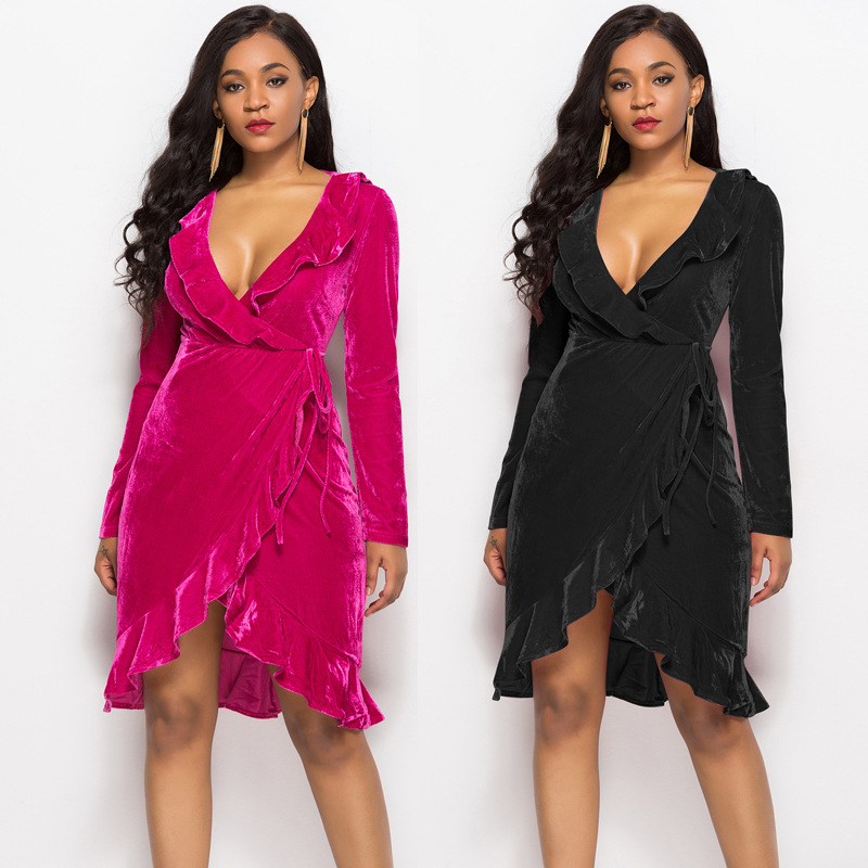 Women's V-Neck Ruffle Dress