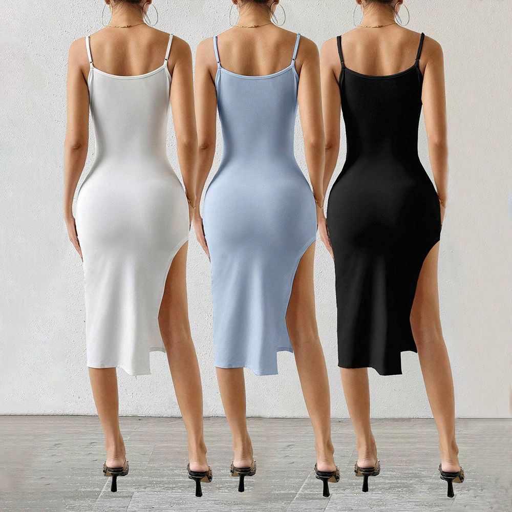 European and American Market Sexy Bodycon Dress — Side Slit, Slim Fit, Spaghetti Strap, Trendy Design — Night Out, Party Wear