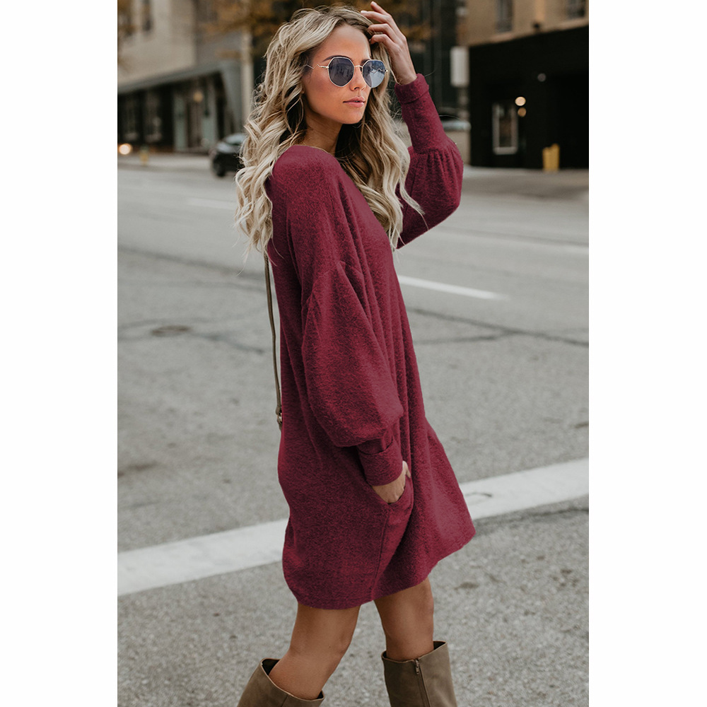 High Neck Lantern Sleeve Knit Dress Solid Color Loose Fit Winter Style Wholesale Available custom packaging