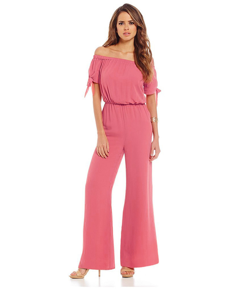 Off Shoulder Chiffon Jumpsuit Waist Tie Long Pants Stylish Sleeves Perfect for Parties and Events Wholesale