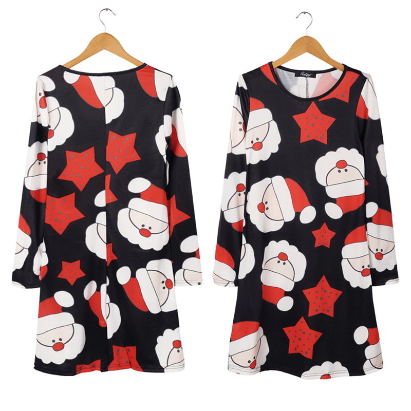 Long Sleeve Christmas Dress Floral Print Mid Waist Elegant Design Autumn Winter Fashion for Women Wholesale