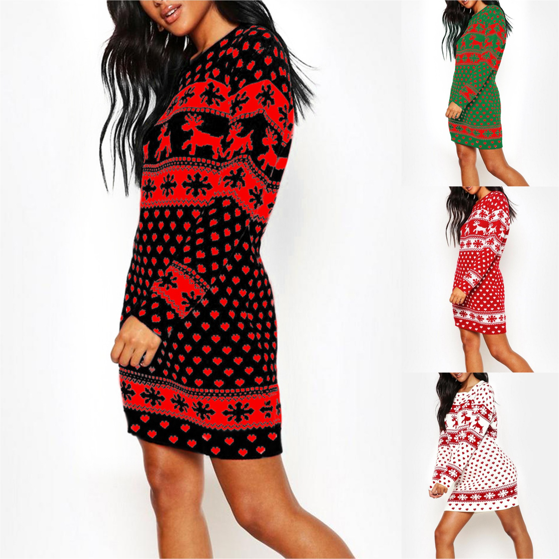 Fashionable Long Sleeve Womens Dress Christmas Print Autumn Winter Style Perfect for Holiday Parties Wholesale