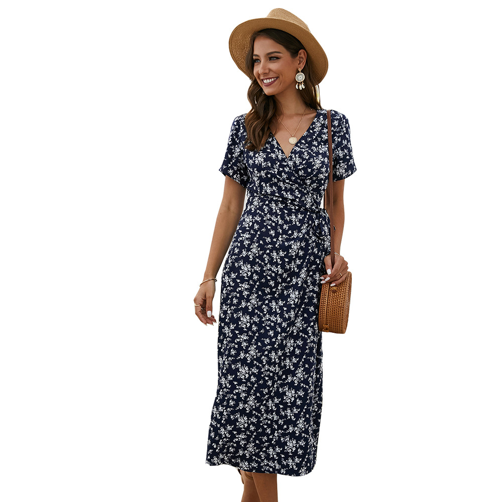 Floral Print Short Sleeve Dress Slim Fit Lightweight Fabric Spring Summer Style Wholesale Available