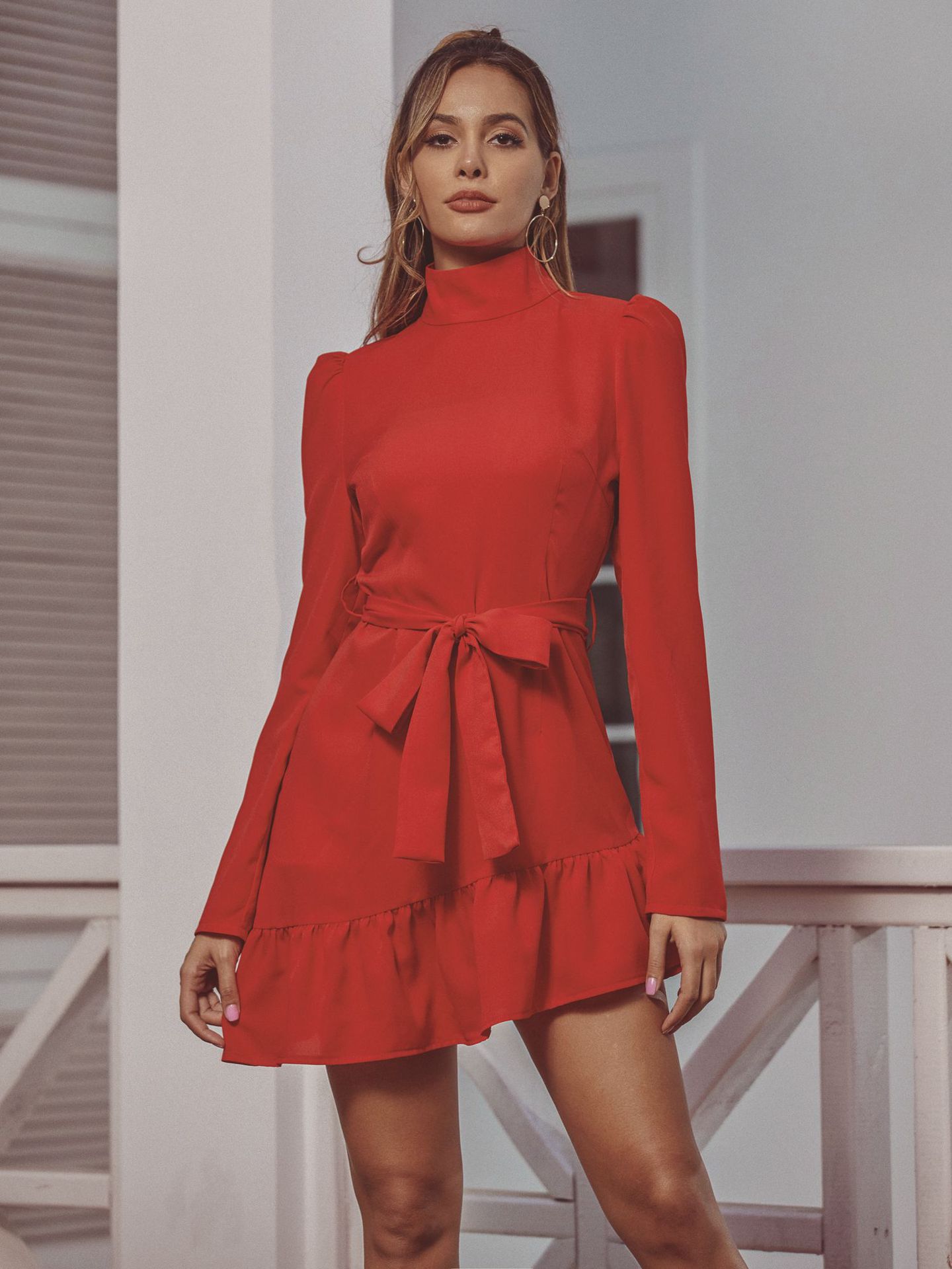 Women's Long-Sleeve High Waist Dress