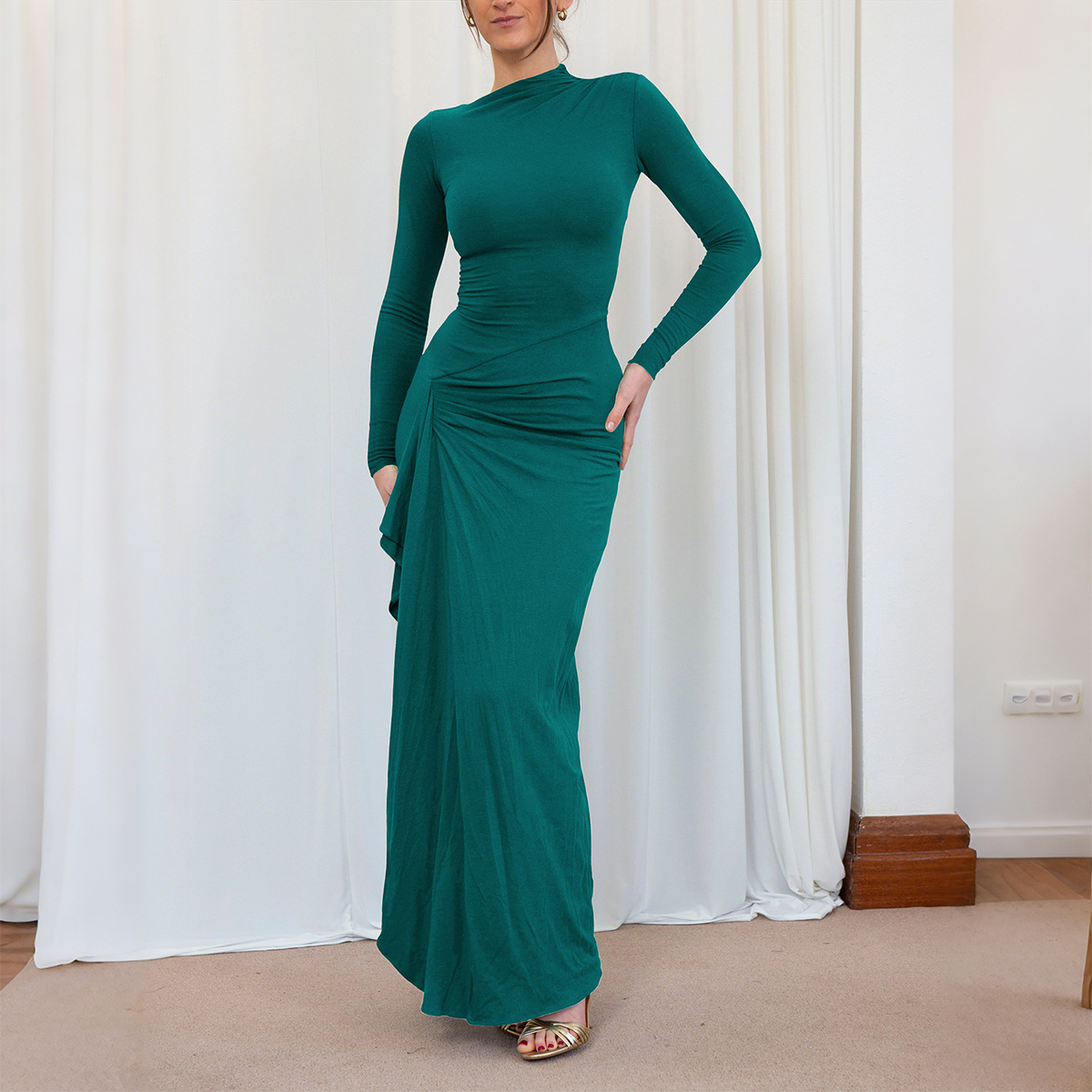 Y2K Style Short Sleeve Long Dress for Women Autumn Winter