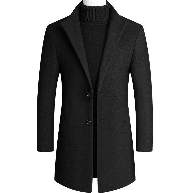 Autumn Winter Men's Woolen Mid length Thickened Coat
