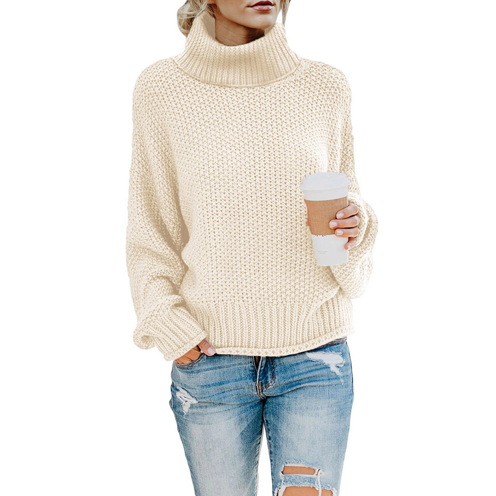 Womens Turtleneck Sweater Fashionable Solid Color Thick Knit Loose Fit Long Sleeve Perfect for Fall and Winter