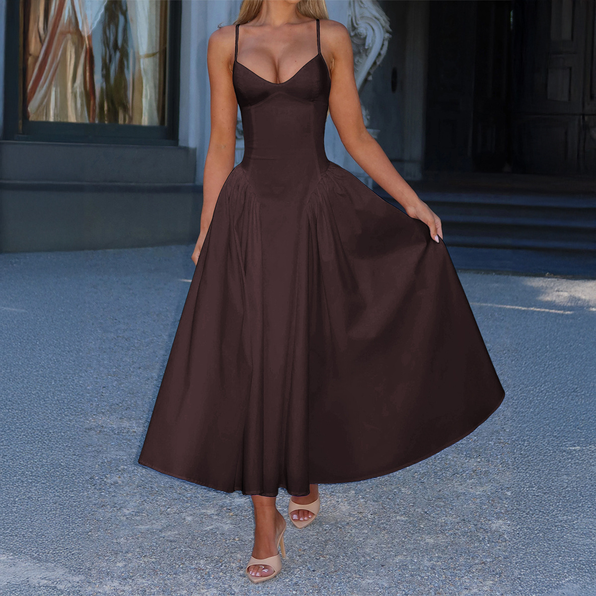 Elegant Solid Color Long Slip Dress for Women