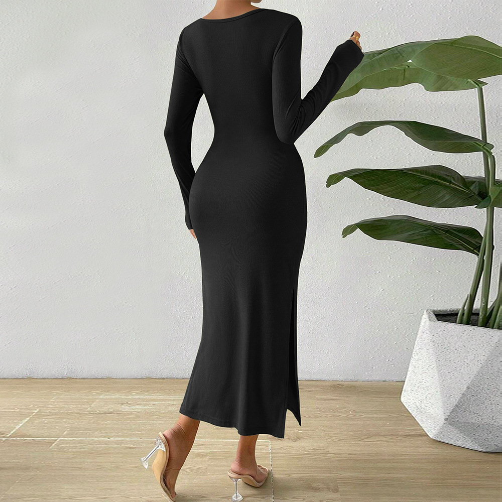 Autumn Winter New Sexy Hollow Out Split Hip Party Dress