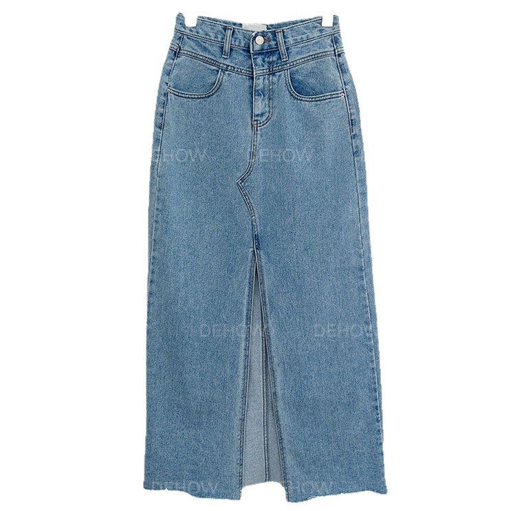 High Waisted Denim Skirt Sexy Front Slit Street Style Versatile Design Spring Collection Wholesale Available
