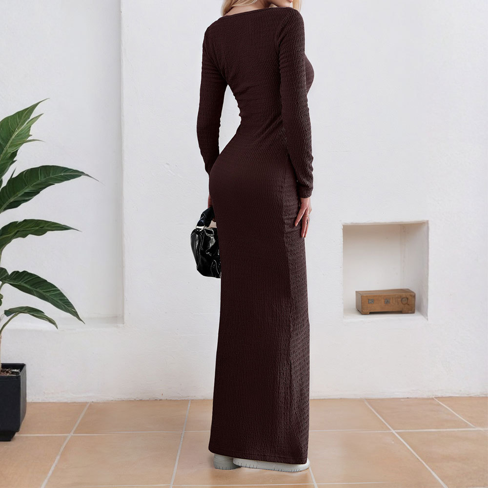 Simple Pure Desire Style Long Sleeve Bodycon Dress for Autumn and Winter