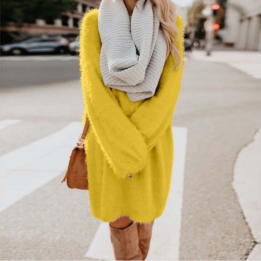 Women's Loose Fit Long-Sleeve Midi Dress