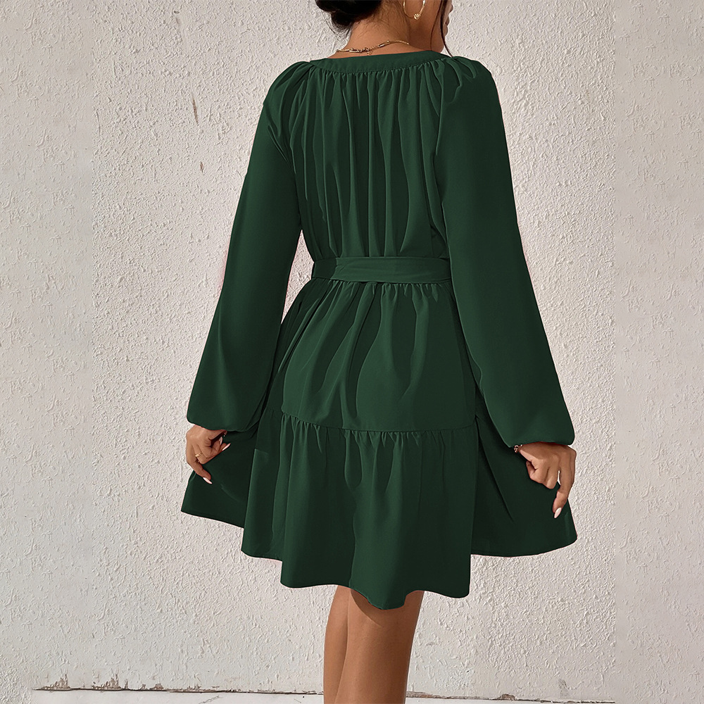 Spring Summer New Loose Casual Waist Slimming Long Sleeve Ruffle Dress