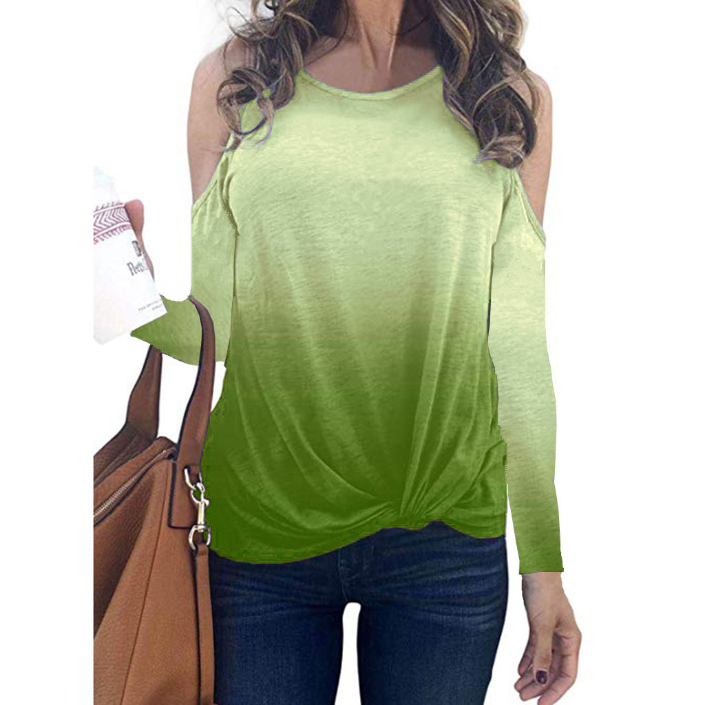 Rainbow Gradient Print Long Sleeve T Shirt Womens Fashion Casual Style Autumn Winter Wholesale Available