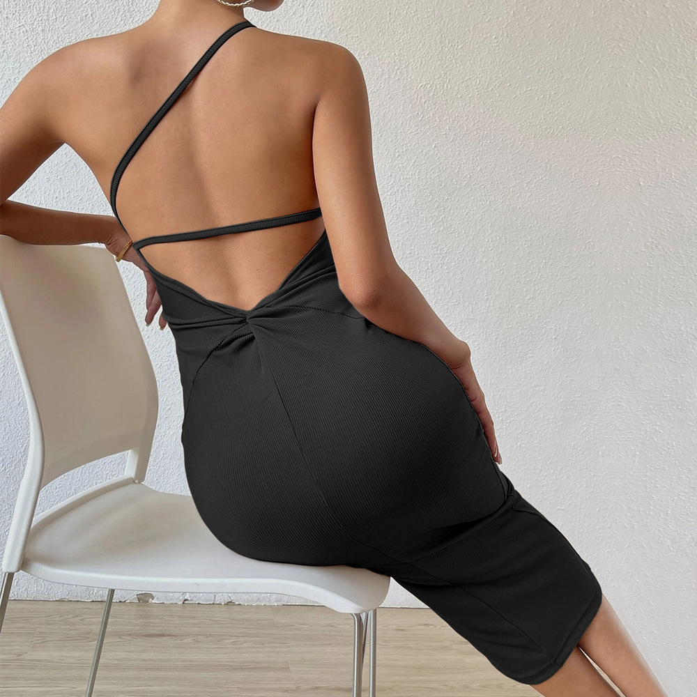 New Sexy Sleeveless One Shoulder Wrap Chest Bodycon Long Dress