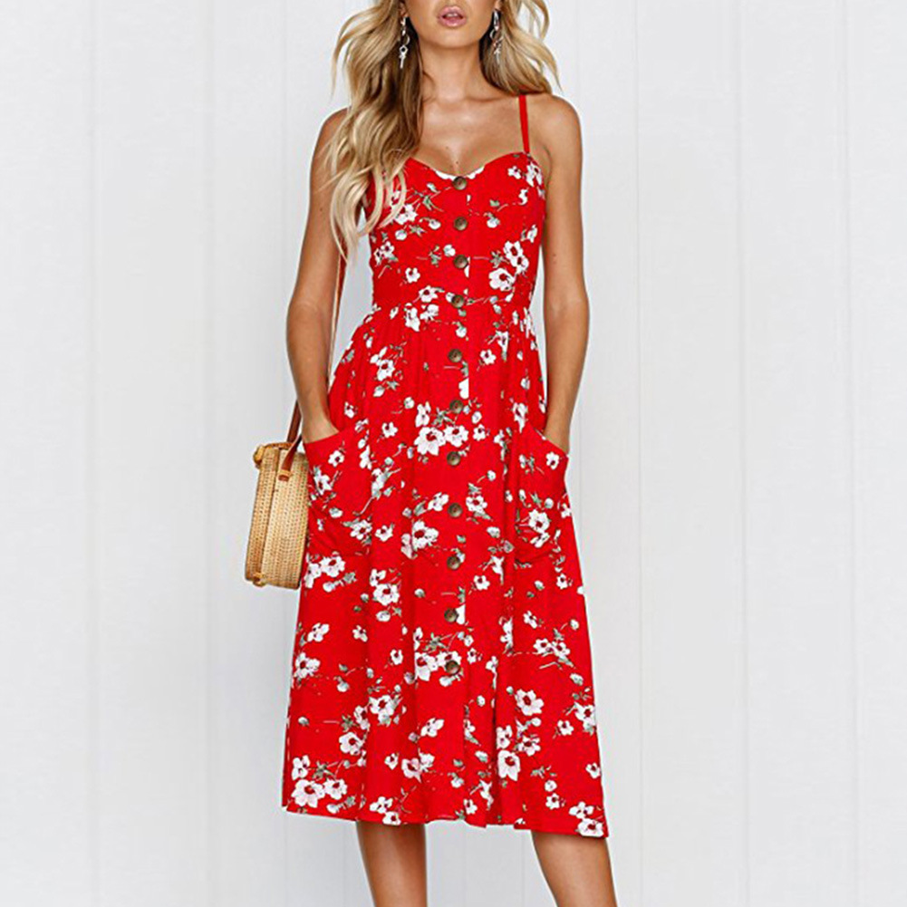 Bohemian Printed Midi Dress Summer Style Backless Design Adjustable Straps Perfect for Casual Outings Wholesale
