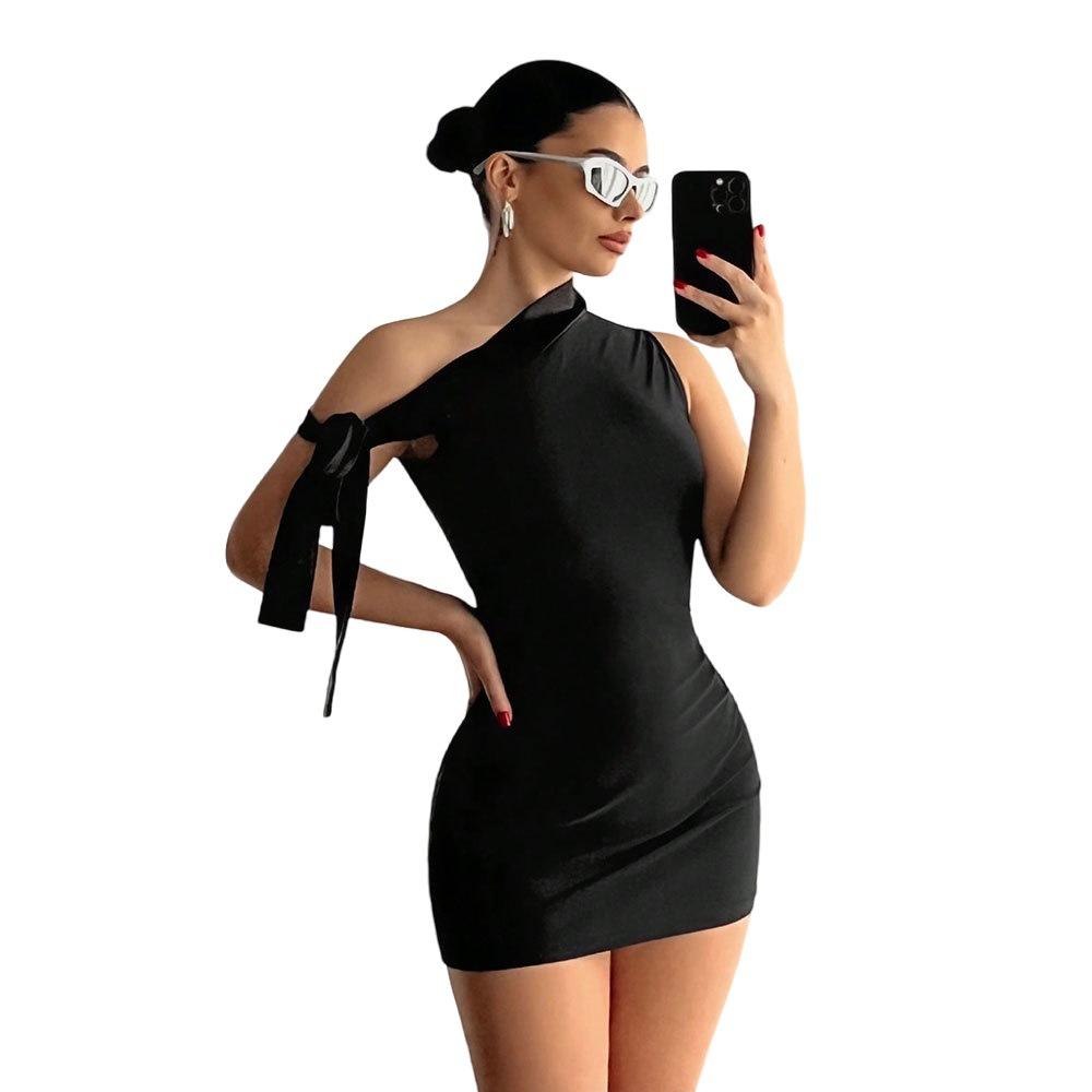 Summer New Women's Solid Color Sexy One Shoulder Comfortable Slim Fit Sleeveless Bodycon Dress