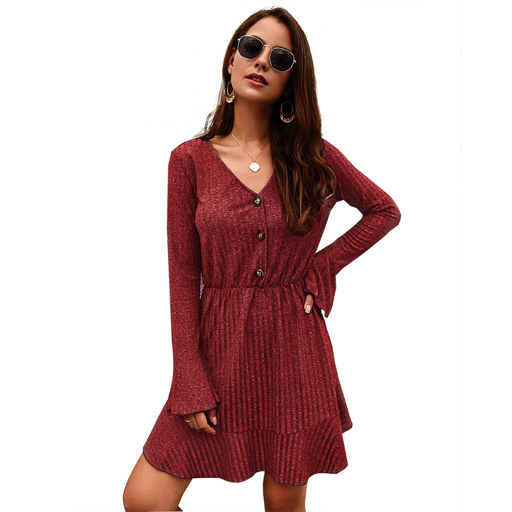 Fashionable Womens Dress Original Design Solid Color Long Sleeve Autumn Winter Collection Wholesale Available