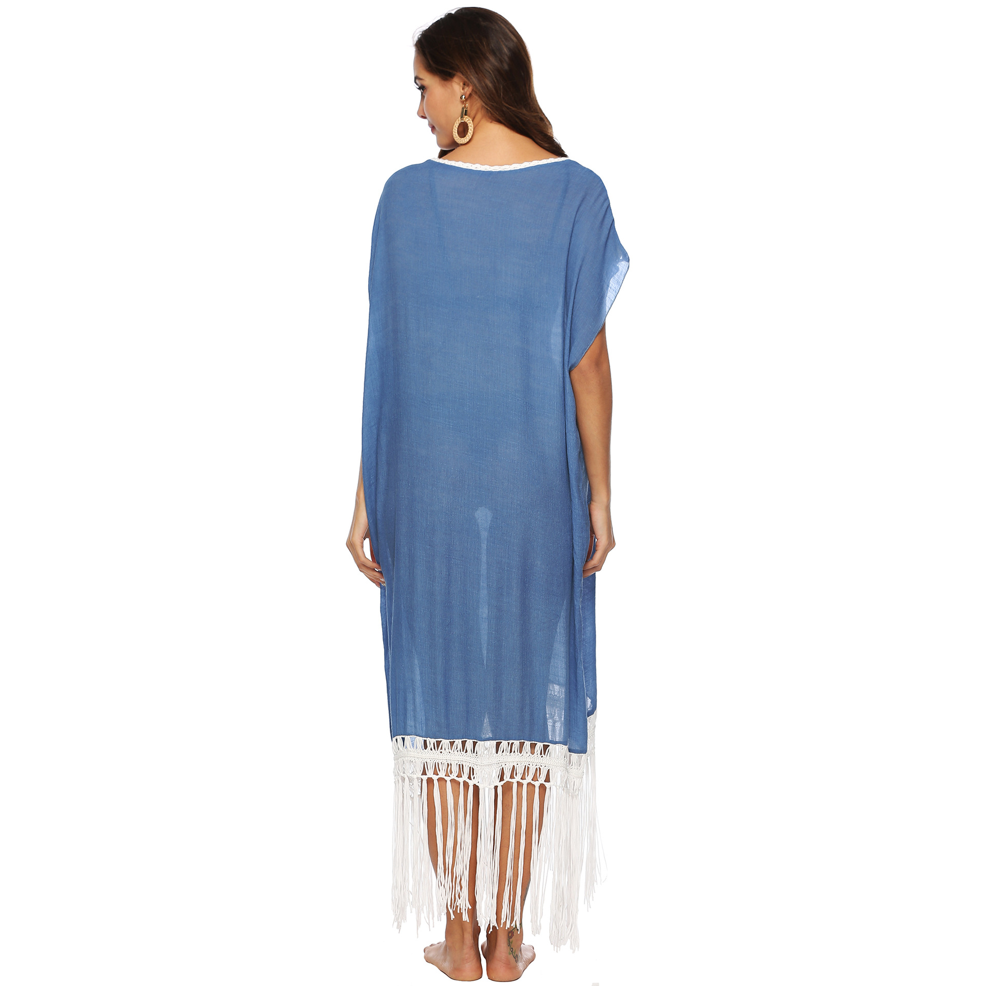 Bohemian Crochet Patchwork Maxi Dress Loose Fit Short Sleeve V Neck Tassel Detail Beachwear for Summer OEM
