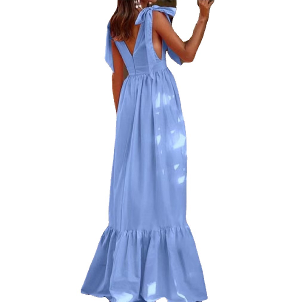 European and American Market, Deep V Neck Backless Dress — Sexy, Adjustable Straps, Spring Summer Fashion — Evening Wear, Whol