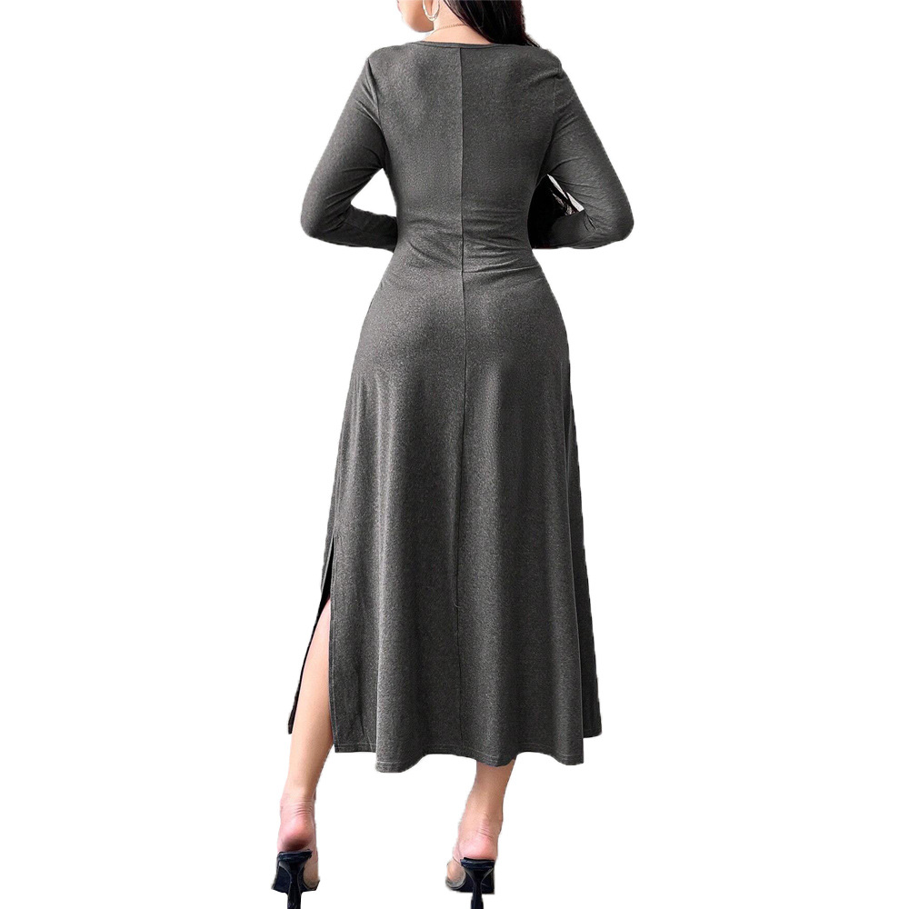 Womens Midi Dress Square Neck Ruffled Waist Slim Fit Elegant Fall Winter Style Wholesale Available