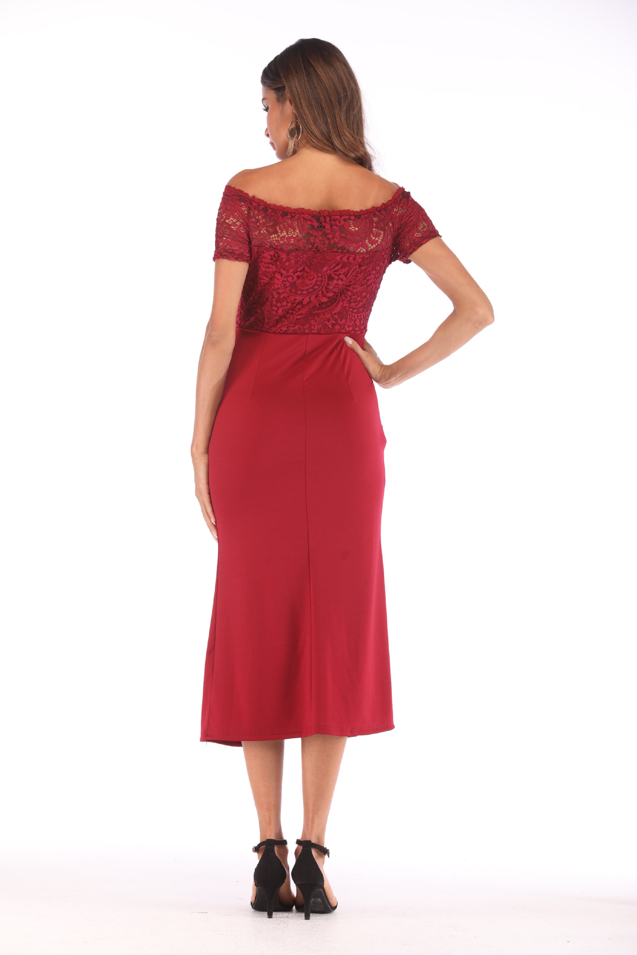 Lace Trim Off Shoulder Dress Sexy Elegant Comfortable Perfect for Parties and Evening Events Wholesale Available
