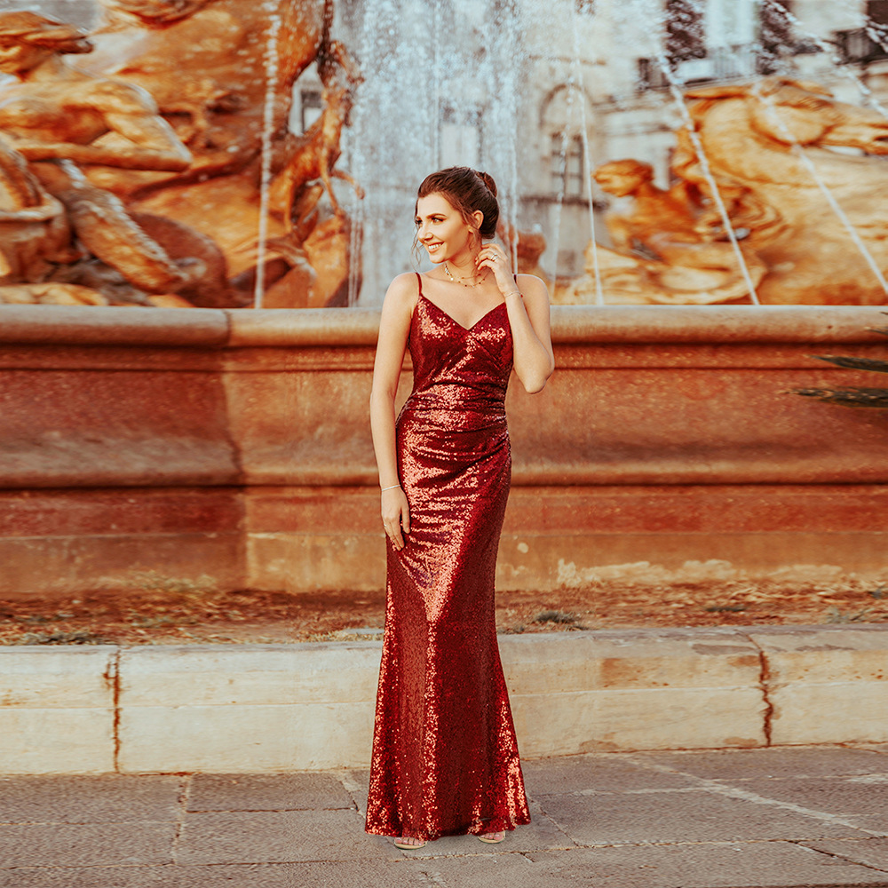Elegant Womens Dress Solid Color Spaghetti Strap Sequin Detail Spring Summer Occasion Wear Wholesale Available