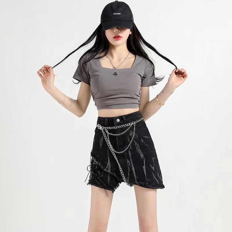 Vintage Graffiti Denim Mini Skirt for Women High Waist Slim Fit A Line Frayed Hem Summer Casual Wear Wholesale