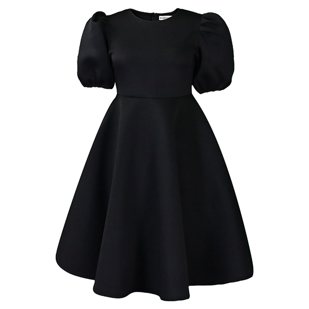 European and American Markets A Line Dress — Round Neck, Puff Sleeves, Waist Cinched, Flared Skirt — Formal Occasion — Wholesa