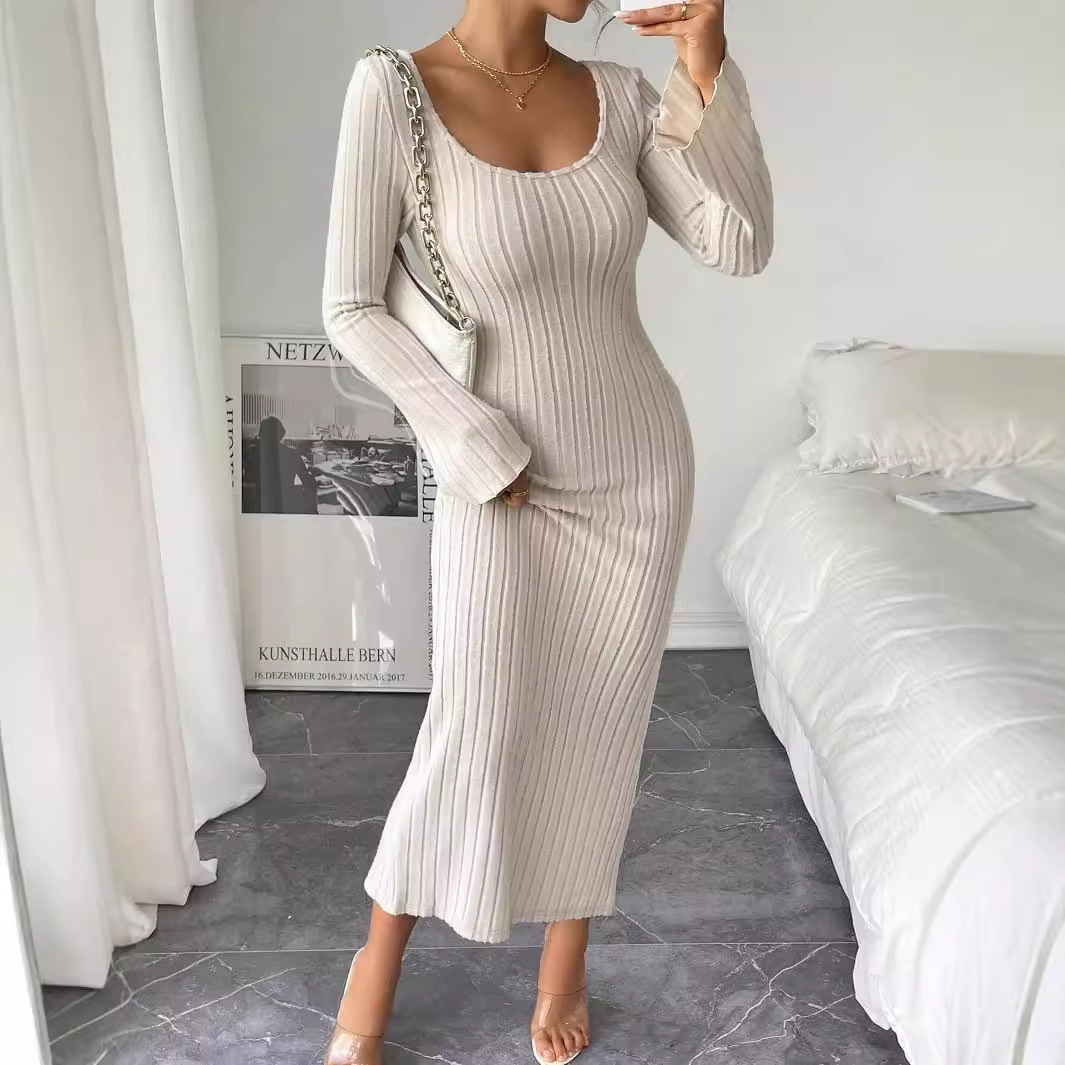 Sexy Backless High Waist Split Long Dress Elegant Design Autumn Winter Style Wholesale Womens Fashion Apparel