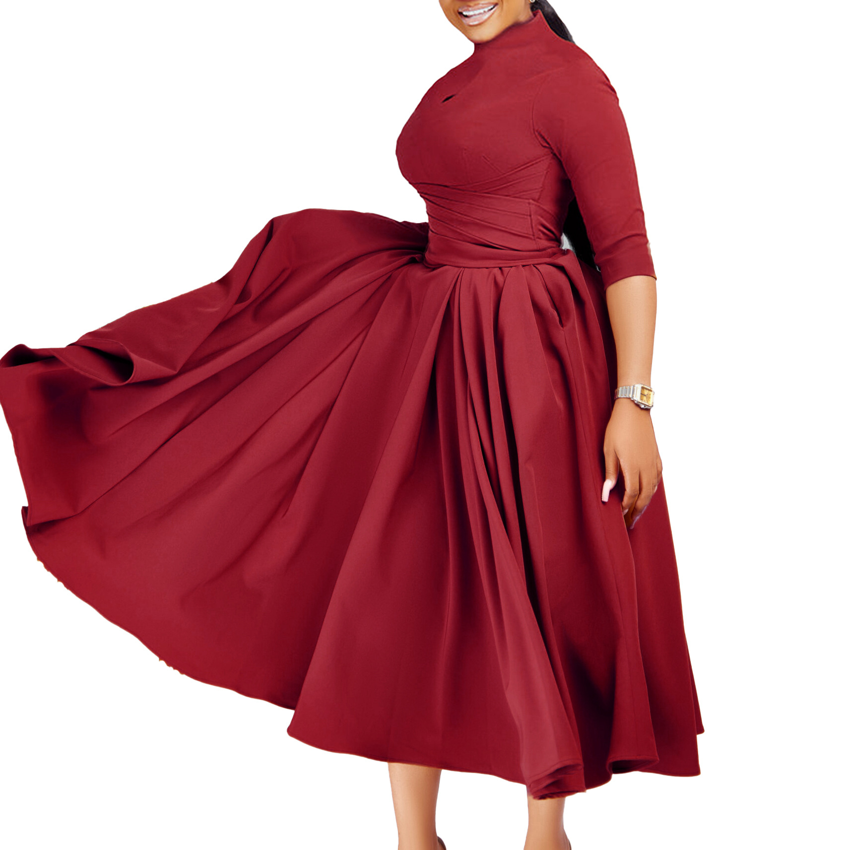 Plus Size Women's Fashion Dress — Stylish, Elegant, Pleated, Flowy Skirt — Casual, Party Wear — Wholesale Supply Available