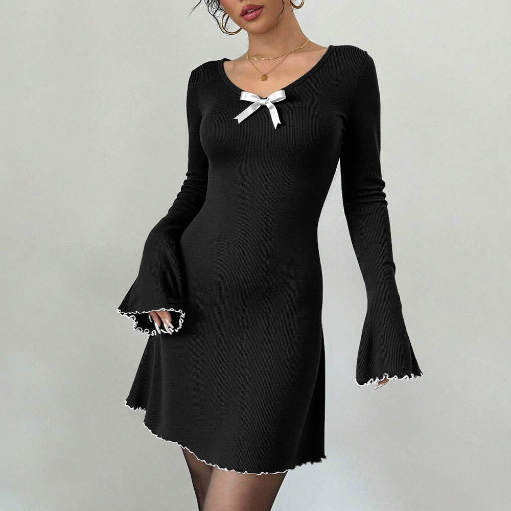Women's Elegant Slim Fit Knit Long-Sleeve A-Line Dress