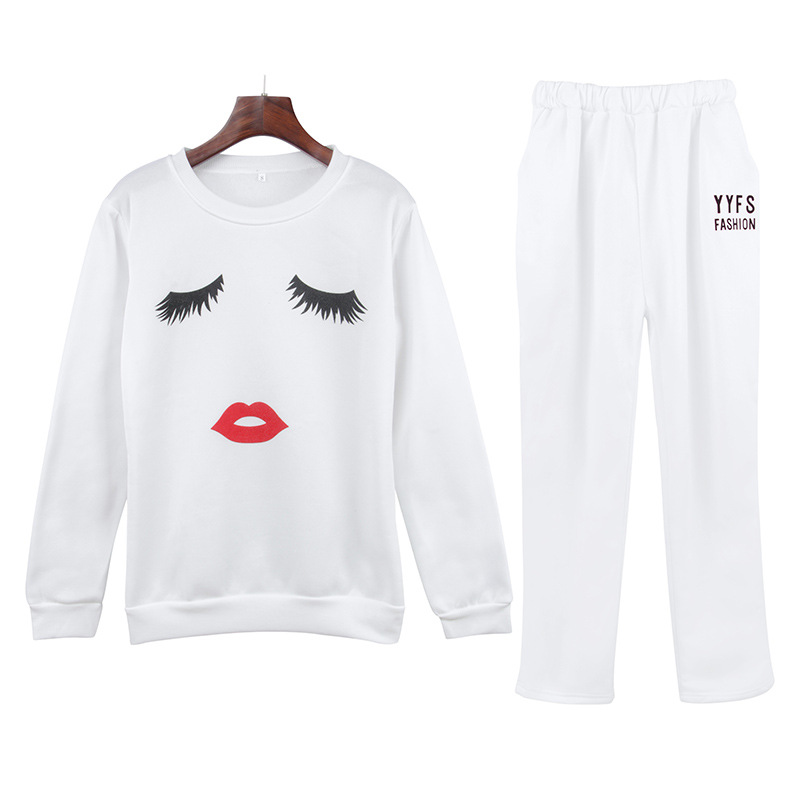 Womens Fleece Lined Sports Set Deer Print Round Neck Long Sleeve Sweatshirt Casual Pants Autumn Winter Wear