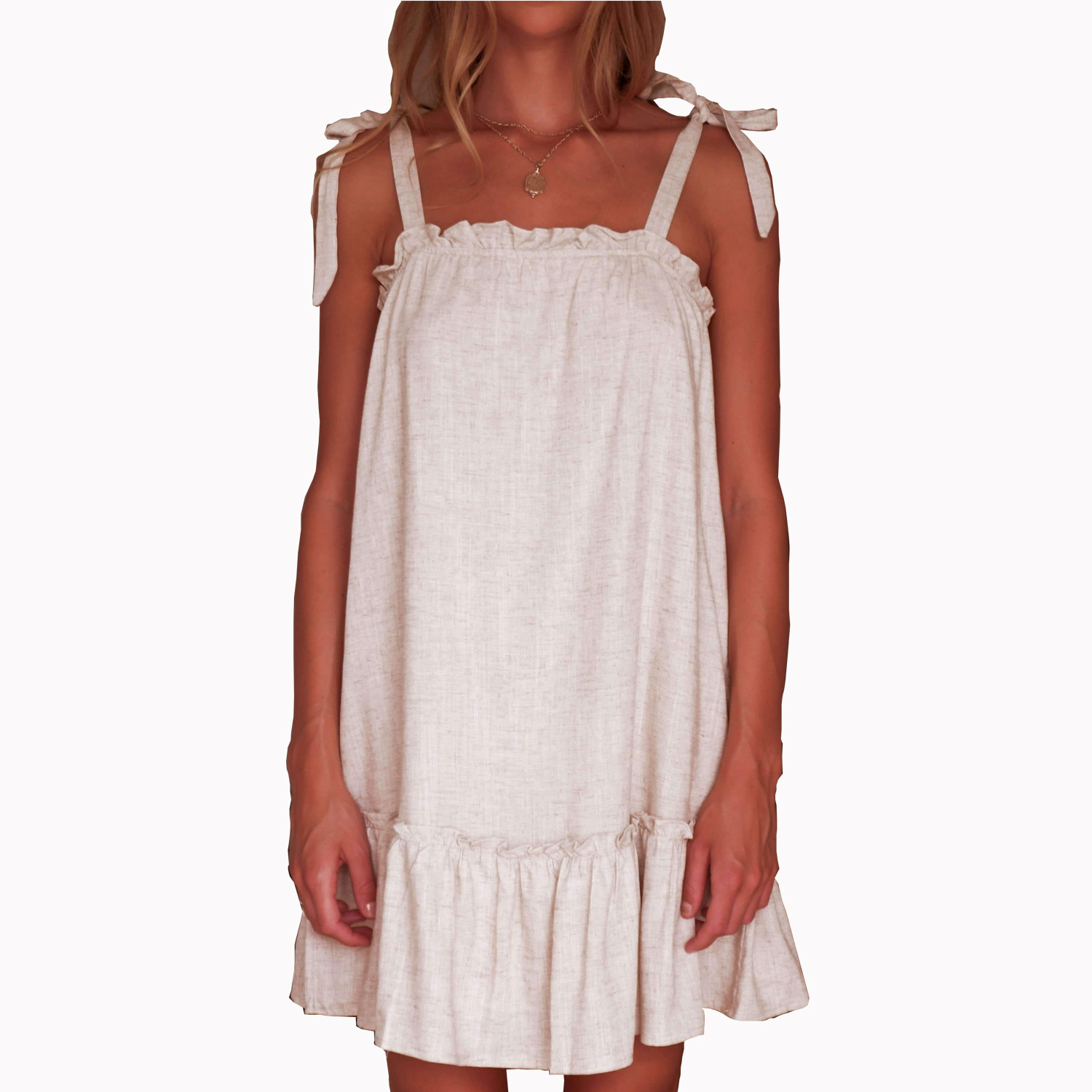 Ruffle Hem Bow Tie Strappy Maxi Dress Elegant Design Flowy Silhouette Perfect for Summer Events Wholesale Available