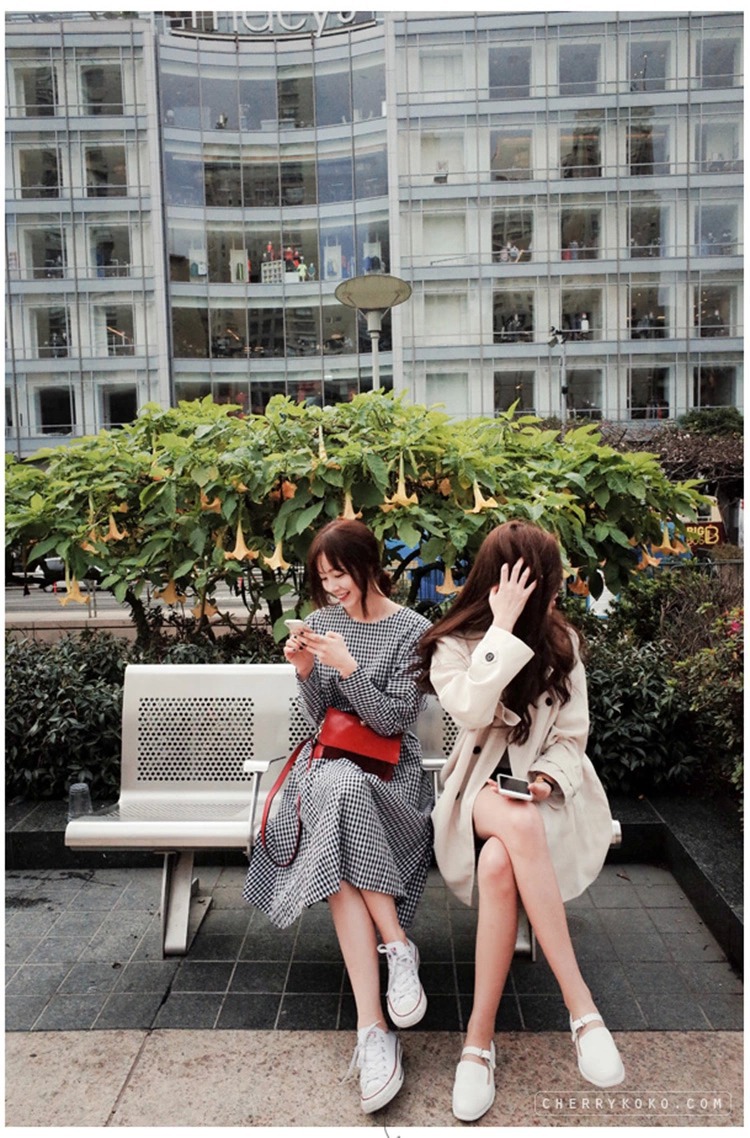 Vintage Inspired Plaid Long Dress Slim Fit Waist Defining Korean Style Casual College Fashion Wholesale Available