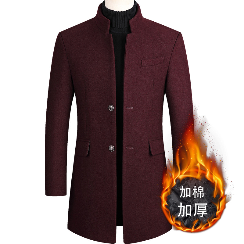 Autumn Winter Men's Woolen Mid length Thickened Coat