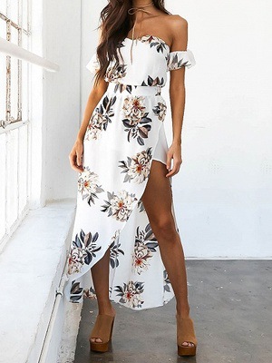 Floral Maxi Beach Dress Stylish Strapless Design Lightweight Fabric Perfect for Spring Summer Wholesale Available