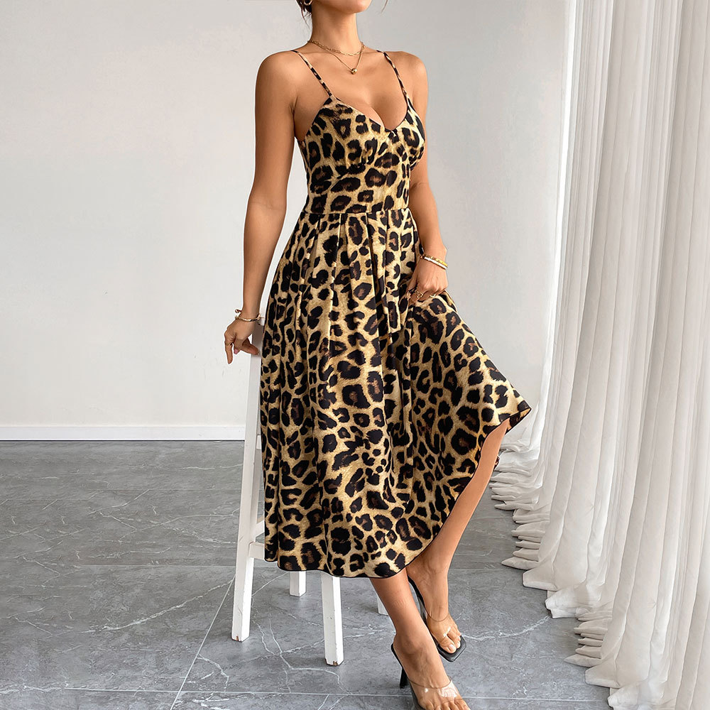 New European and American Summer Women's Elegant Sexy Leopard Print Camisole Dress