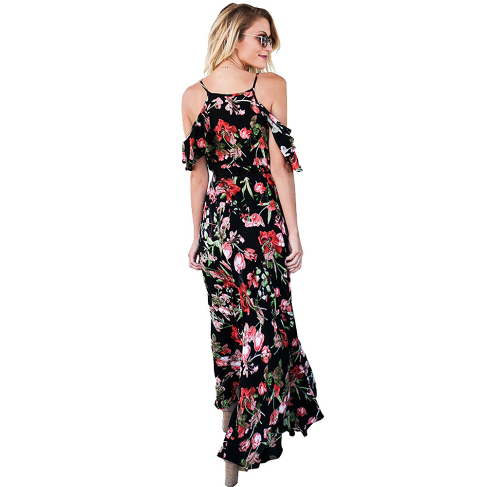 Floral Maxi Dress Off Shoulder V Neck High Waist Sexy Design Spring Summer Fashion Wholesale Available