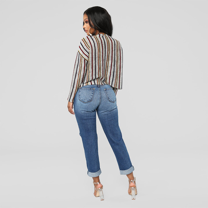 Distressed Knee Ripped Jeans for Women Casual Fit High Waist Vintage Style Perfect for Everyday Wear Wholesale
