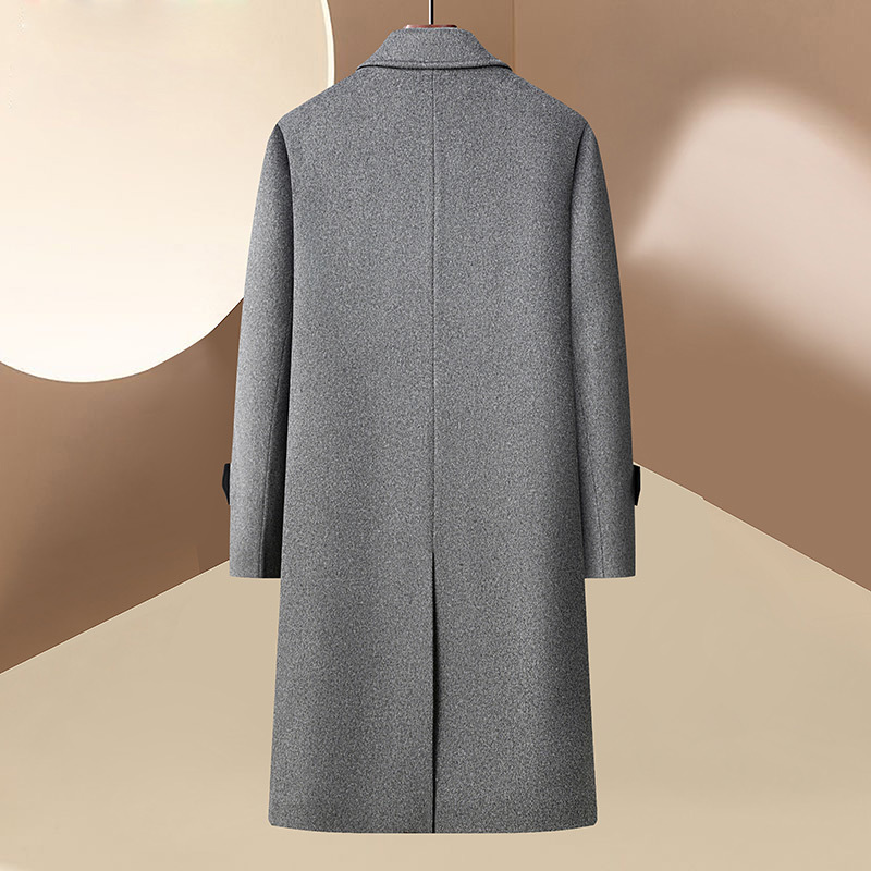 Mens Wool Blend Double Breasted Overcoat Stylish Long Casual Suit Jacket Perfect for Middle Aged Wear Wholesale