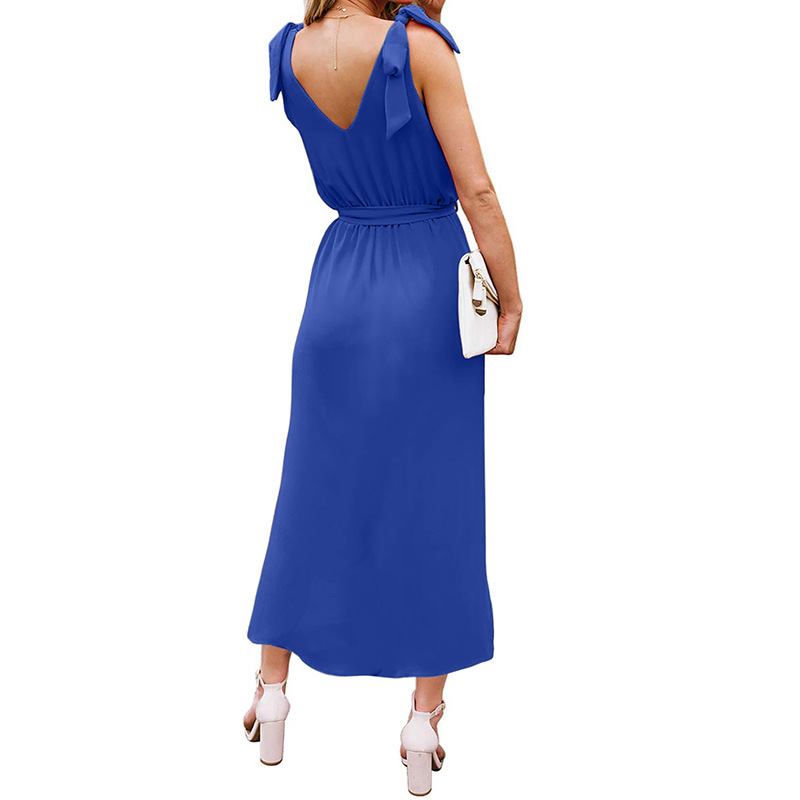Summer Womens Dress Deep V Neck Sleeveless High Waisted Solid Color Casual or Party Wear Wholesale Available