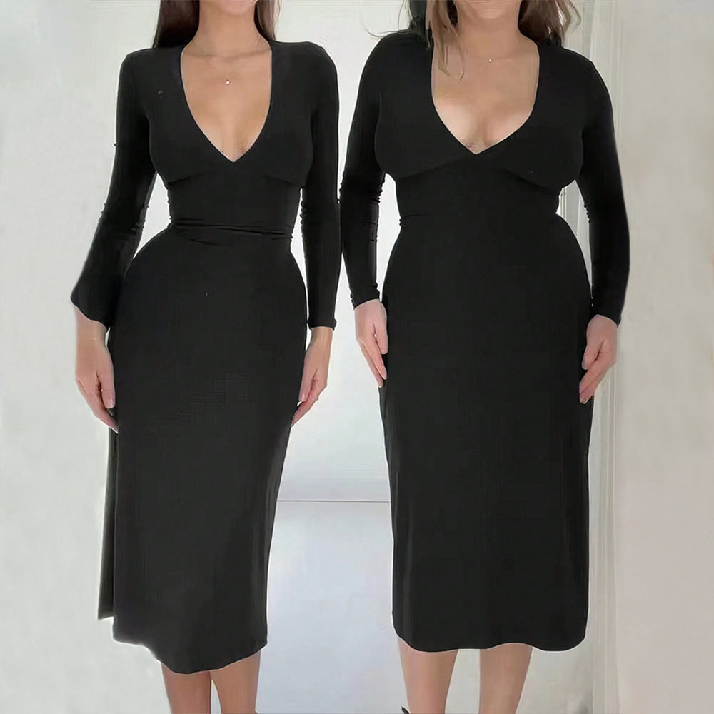 Women's V-Neck Maxi Midi Solid Color Dress