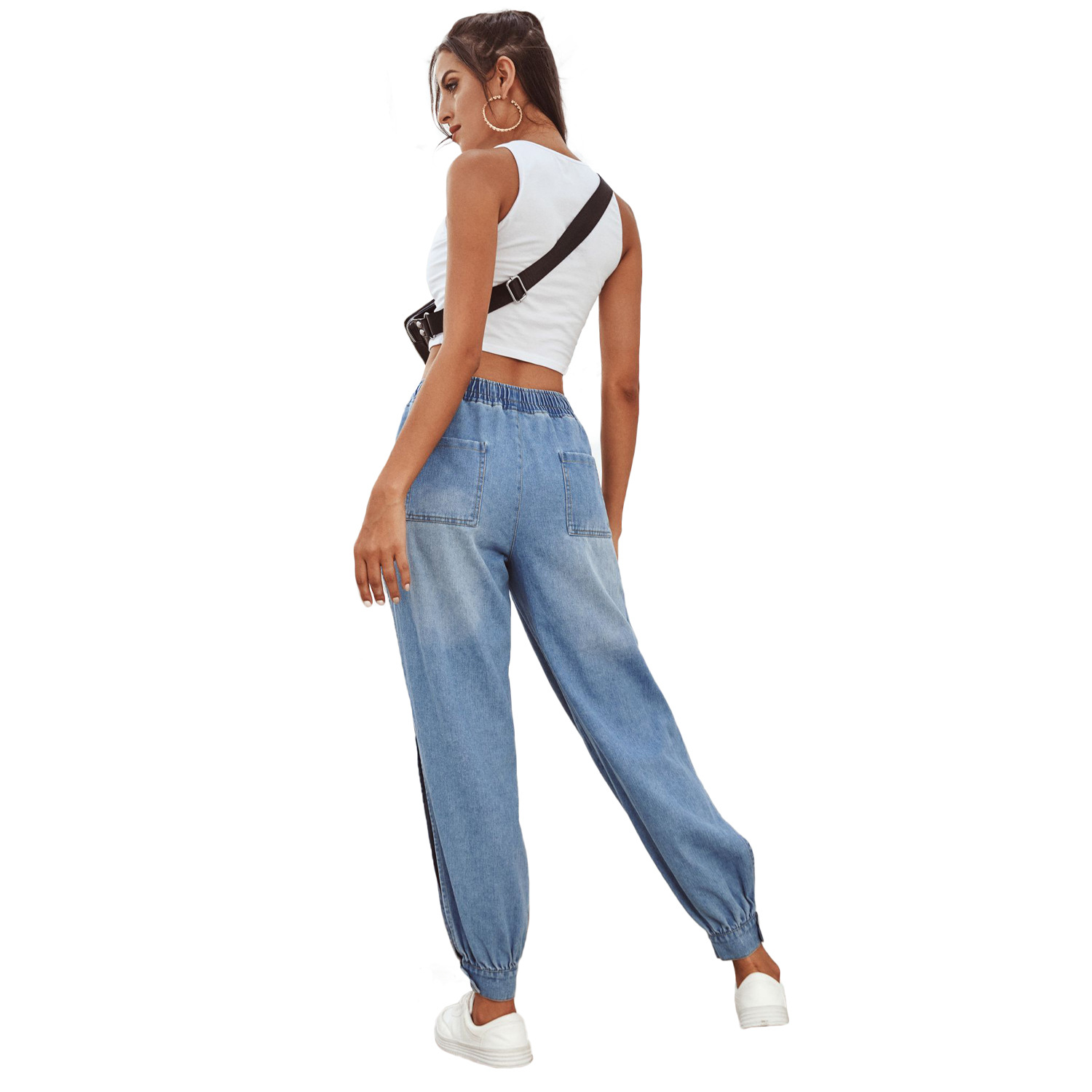 Casual Womens Denim Pants Side Slit Tapered Fit Comfortable Fabric Perfect for Everyday Wear Wholesale Available