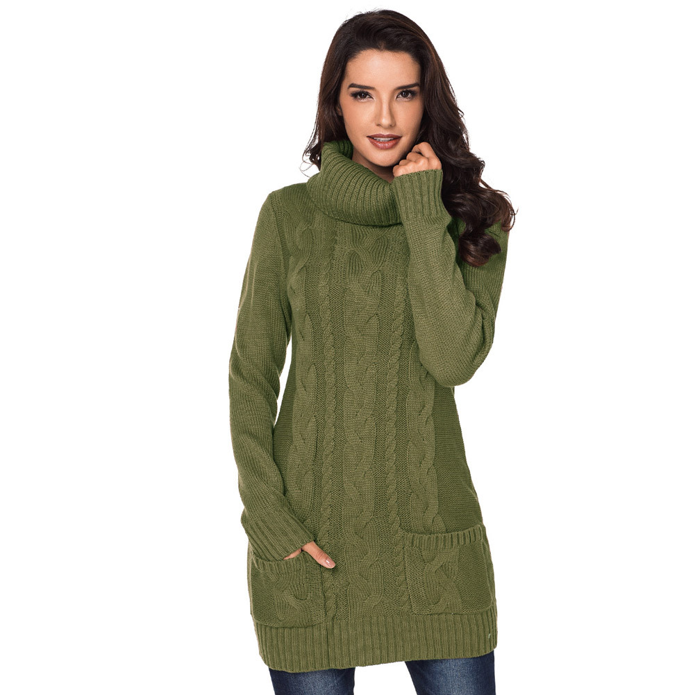Long Sleeve Turtleneck Sweater Solid Color Ribbed Knit Mid Length Autumn Winter Womens Fashion Wholesale Available