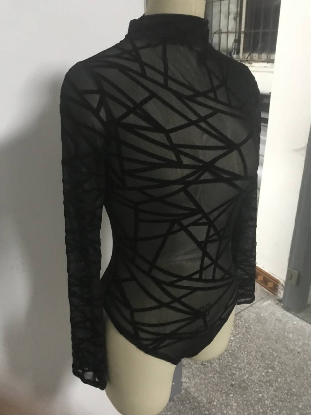 High Neck Long Sleeve Geometric Stretch Bodysuit Pajamas Soft Fabric Comfortable Fit Stylish Design Perfect for