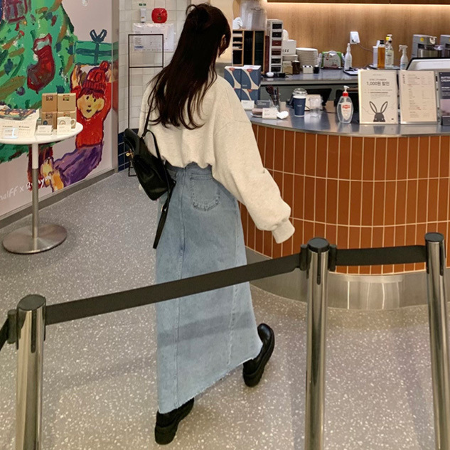 High Waisted Denim Skirt Sexy Front Slit Street Style Versatile Design Spring Collection Wholesale Available